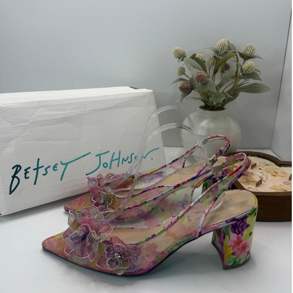 Betsey Johnson Avi Floral Slingback Pointed Toe Heel Multi Women's 11M